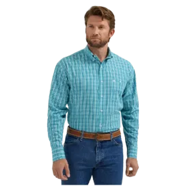 112355331 Wrangler Men's Long Sleeve Western Button Down Shirt - Aqua Plaid