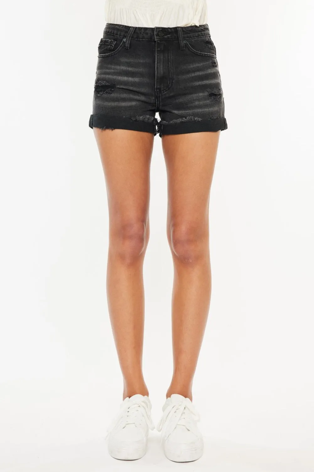 Adrianna Kancan High Waist Distressed Denim Shorts