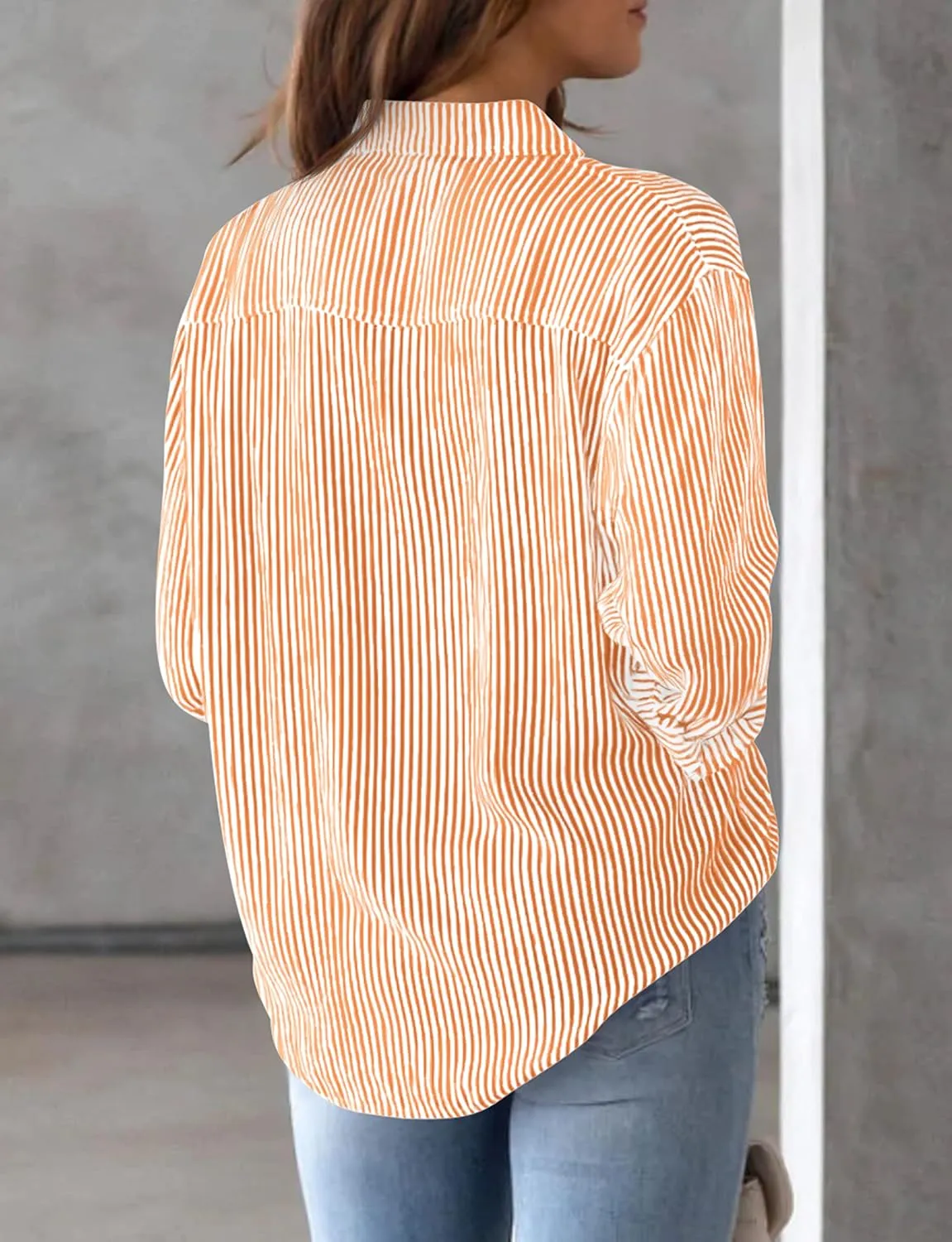 AISEW Womens Button Down Shirts Striped Classic Long Sleeve Collared Office Work Blouses Tops with Pocket