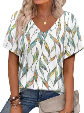 Alaroo Womens Summer Tops 2025 V Neck Short Sleeve Shirts Trendy Dressy Casual Vacation Outfits Printed