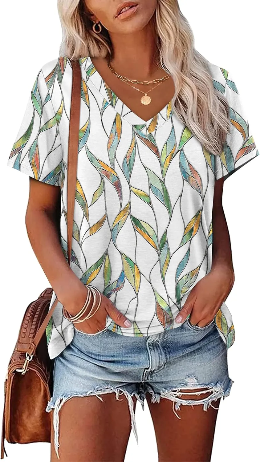 Alaroo Womens Summer Tops 2025 V Neck Short Sleeve Shirts Trendy Dressy Casual Vacation Outfits Printed