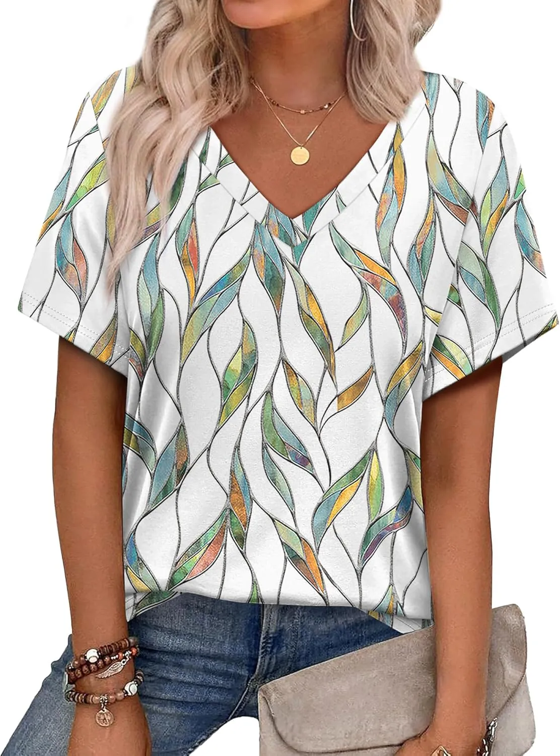 Alaroo Womens Summer Tops 2025 V Neck Short Sleeve Shirts Trendy Dressy Casual Vacation Outfits Printed
