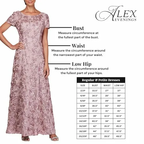 Alex Evenings Women's Long Lace Top Empire Waist Dress, Mink, 14