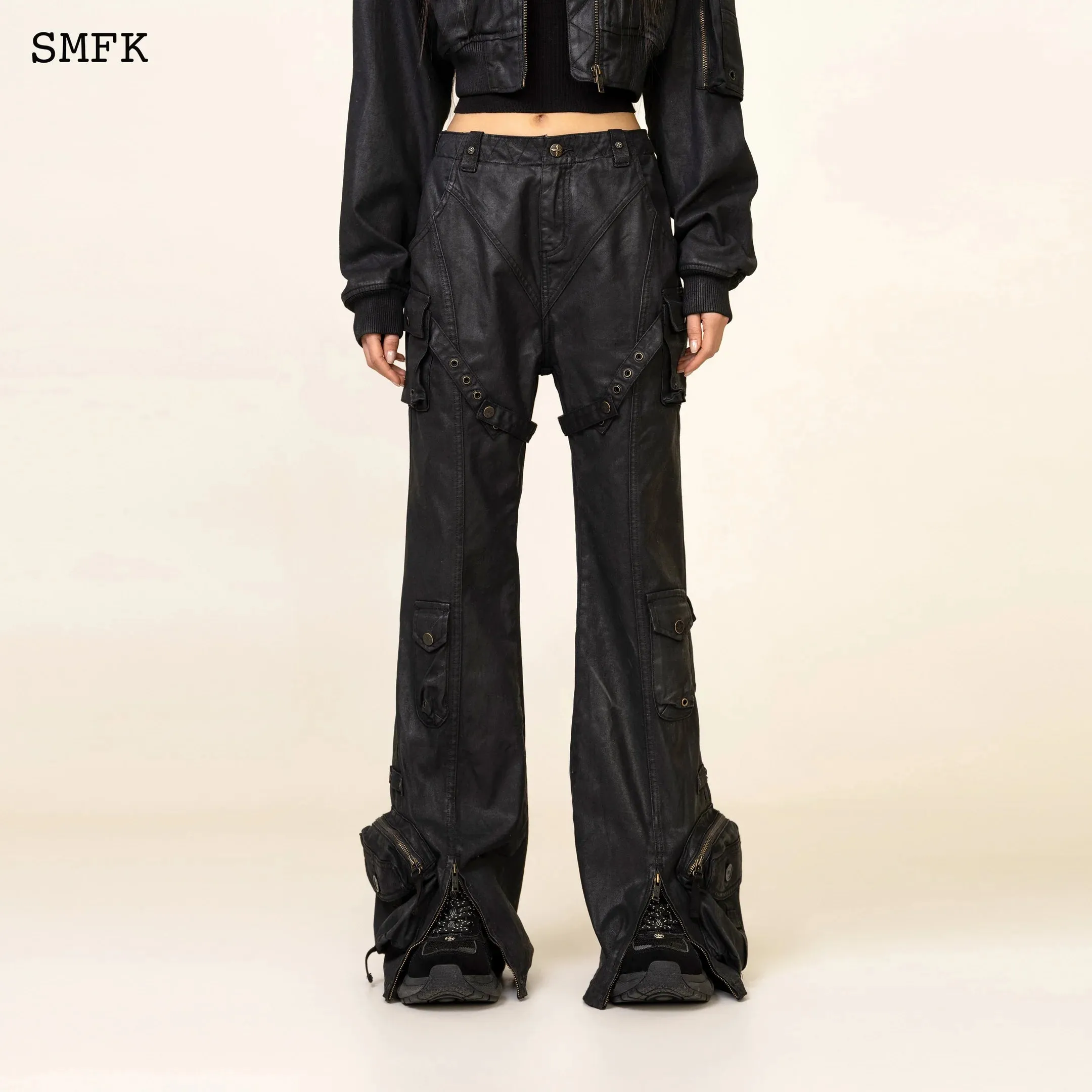 Ancient Myth Black Panther Waxed Flared Pants