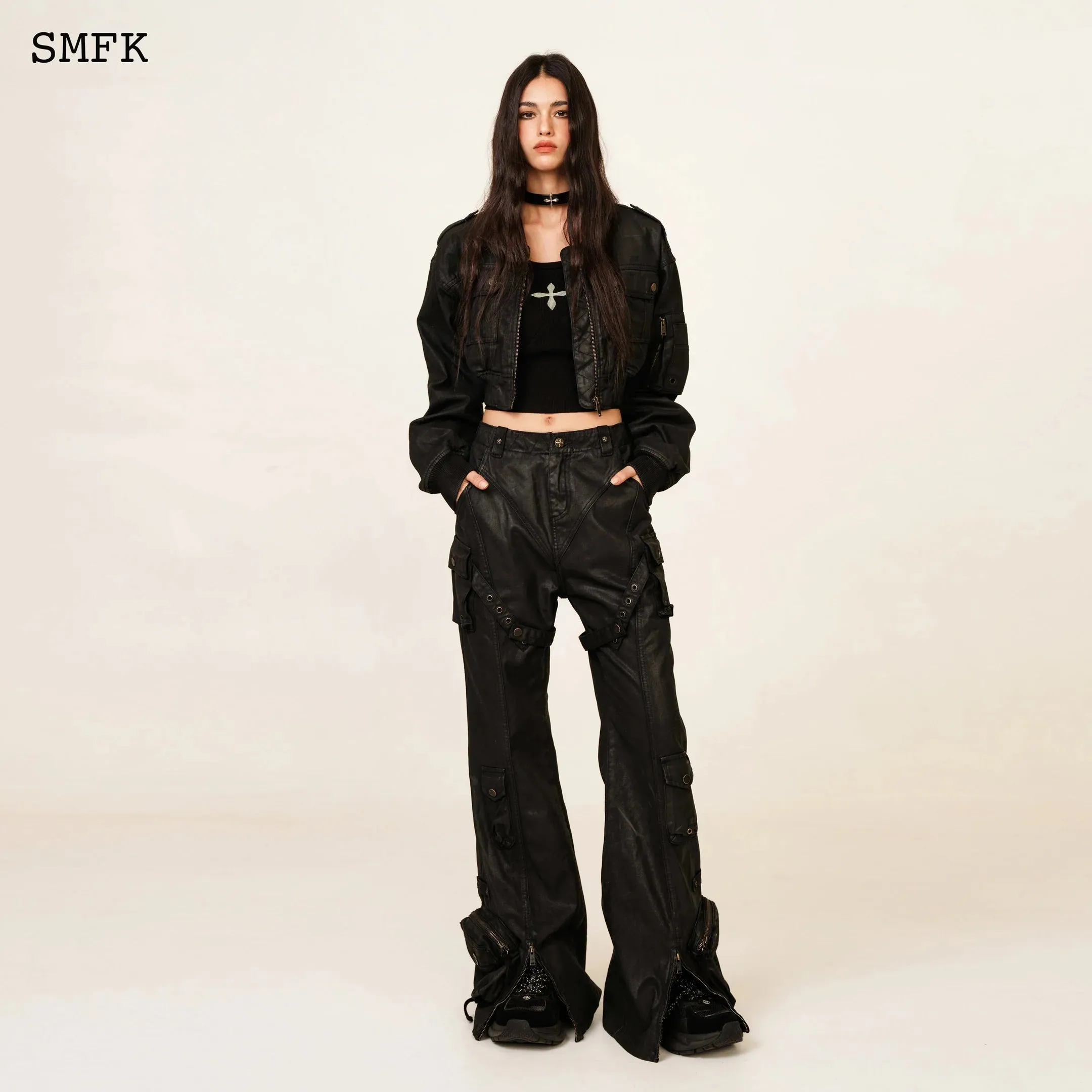 Ancient Myth Black Panther Waxed Flared Pants