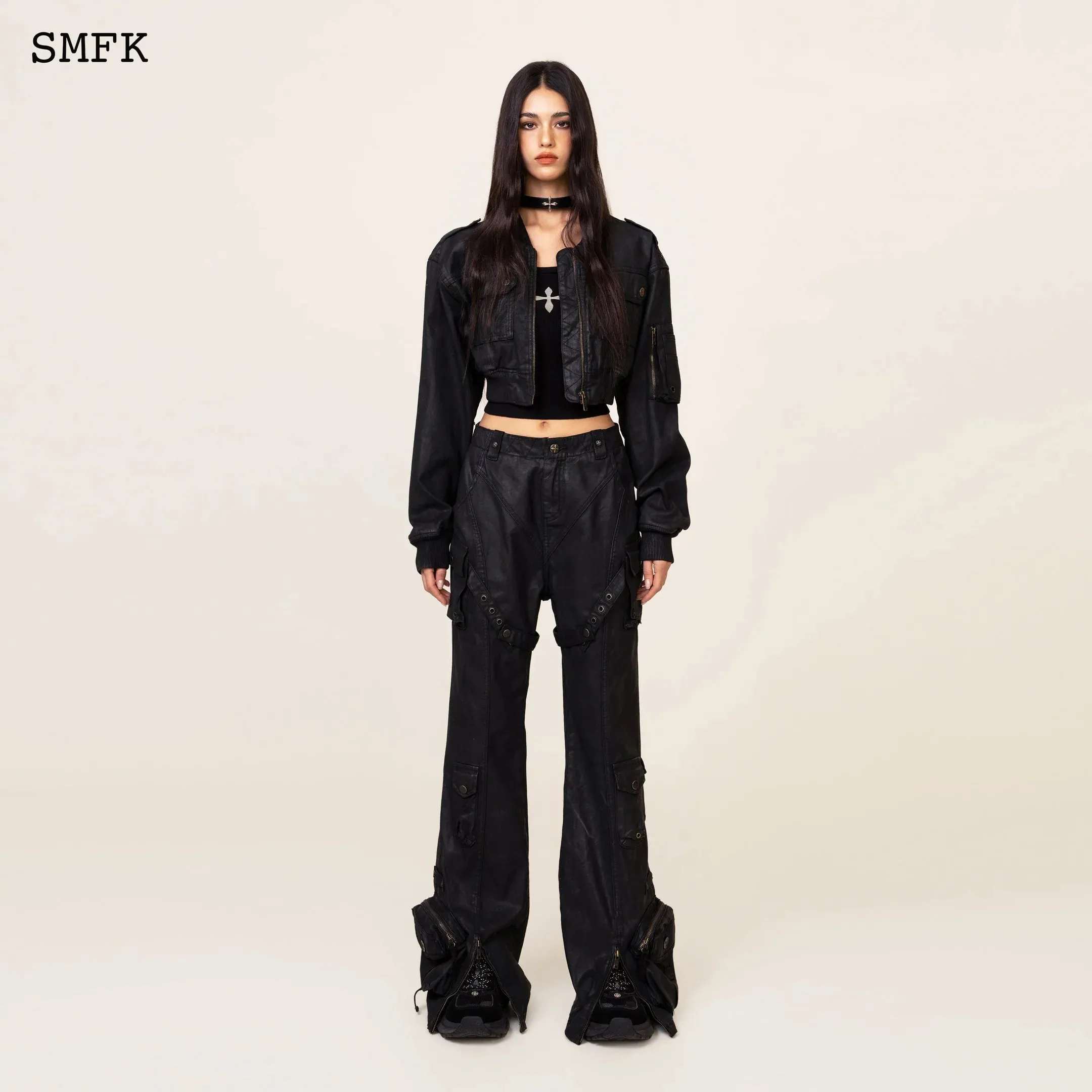 Ancient Myth Black Panther Waxed Flared Pants