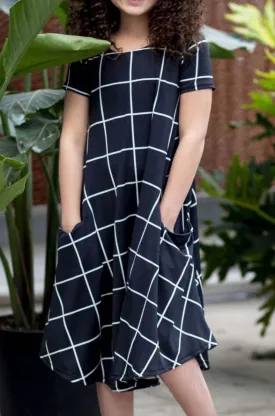 April Dress Black and White Grid