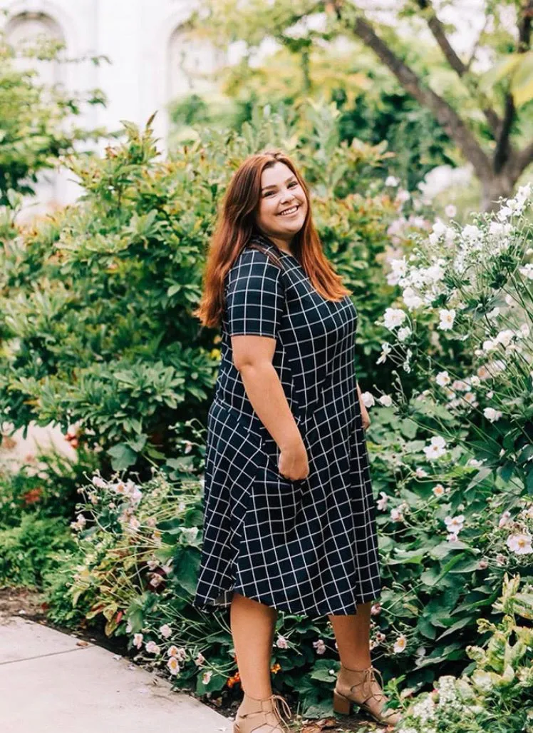 April Dress Black and White Grid