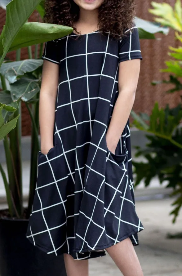 April Dress Black and White Grid