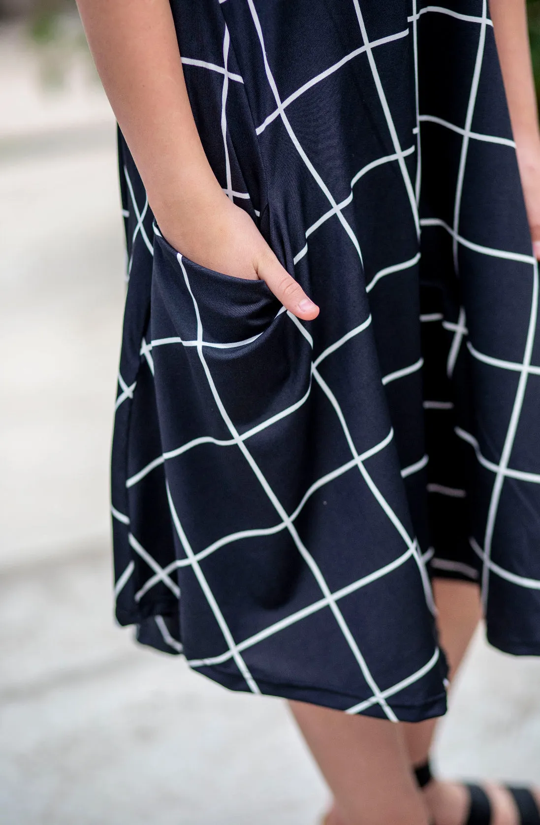 April Dress Black and White Grid