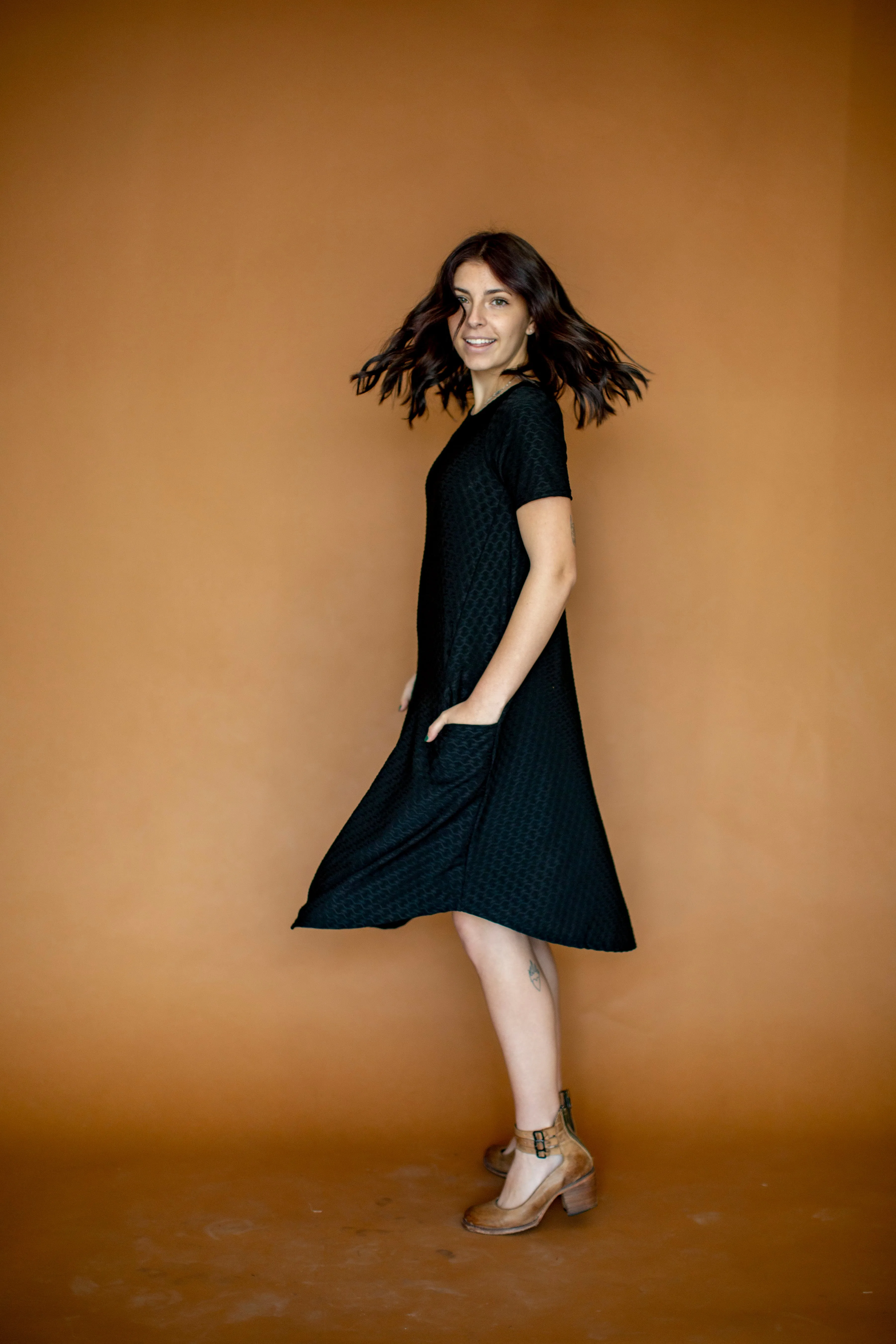 April Dress Black Embossed