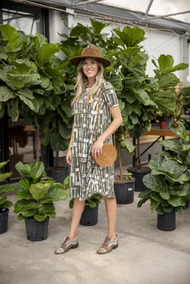 April Dress Olive & White