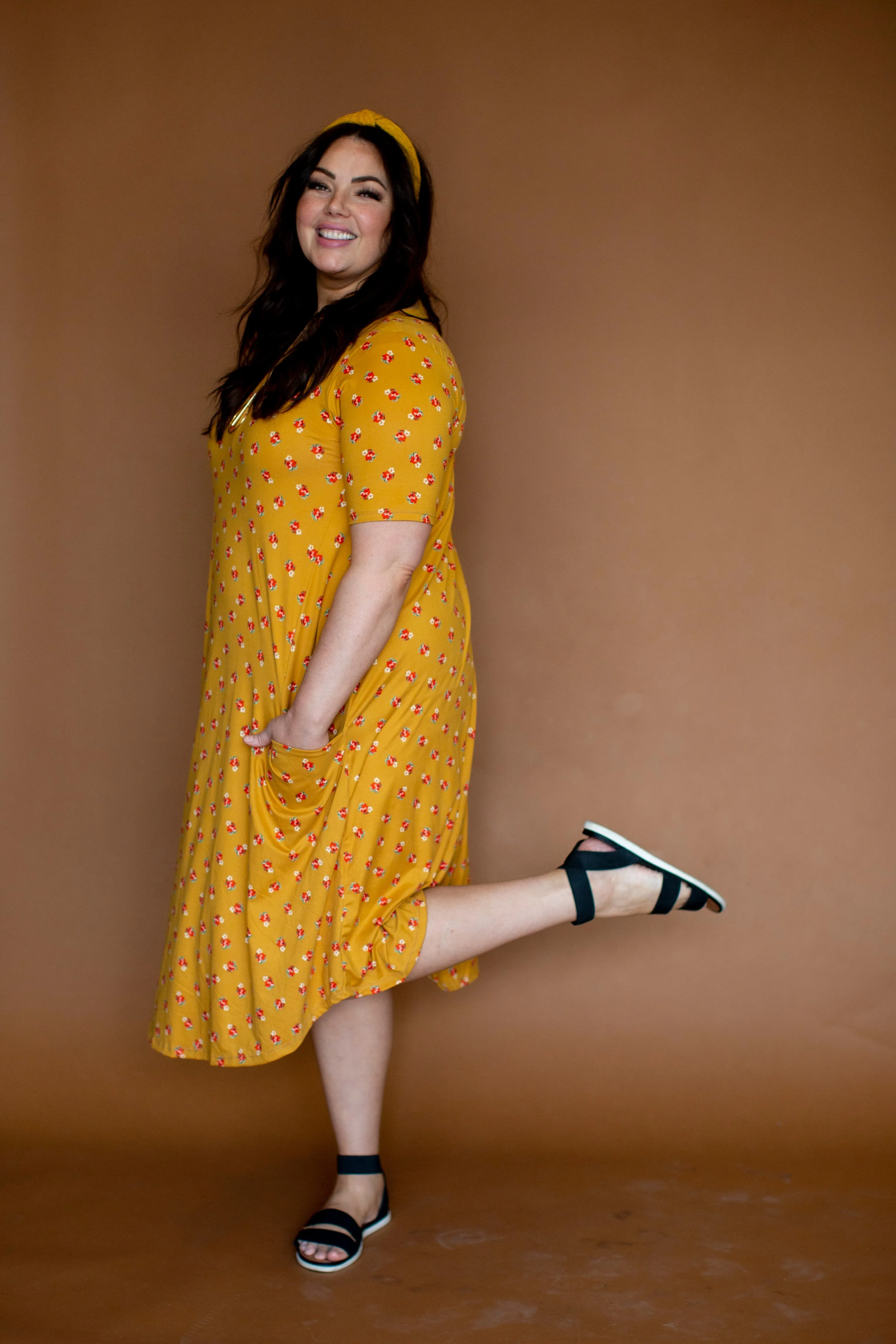 April Dress Tiny Mustard Floral