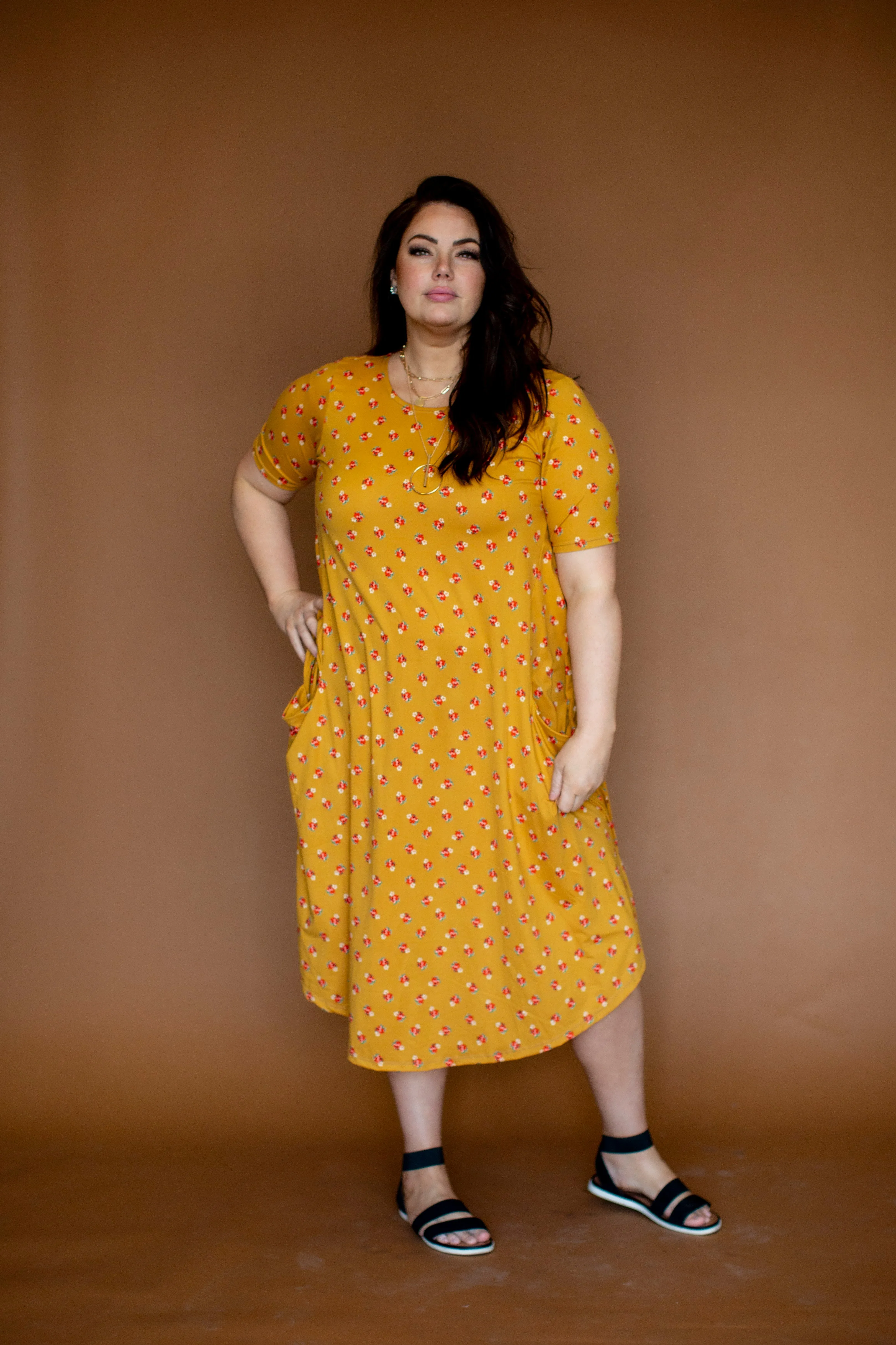 April Dress Tiny Mustard Floral