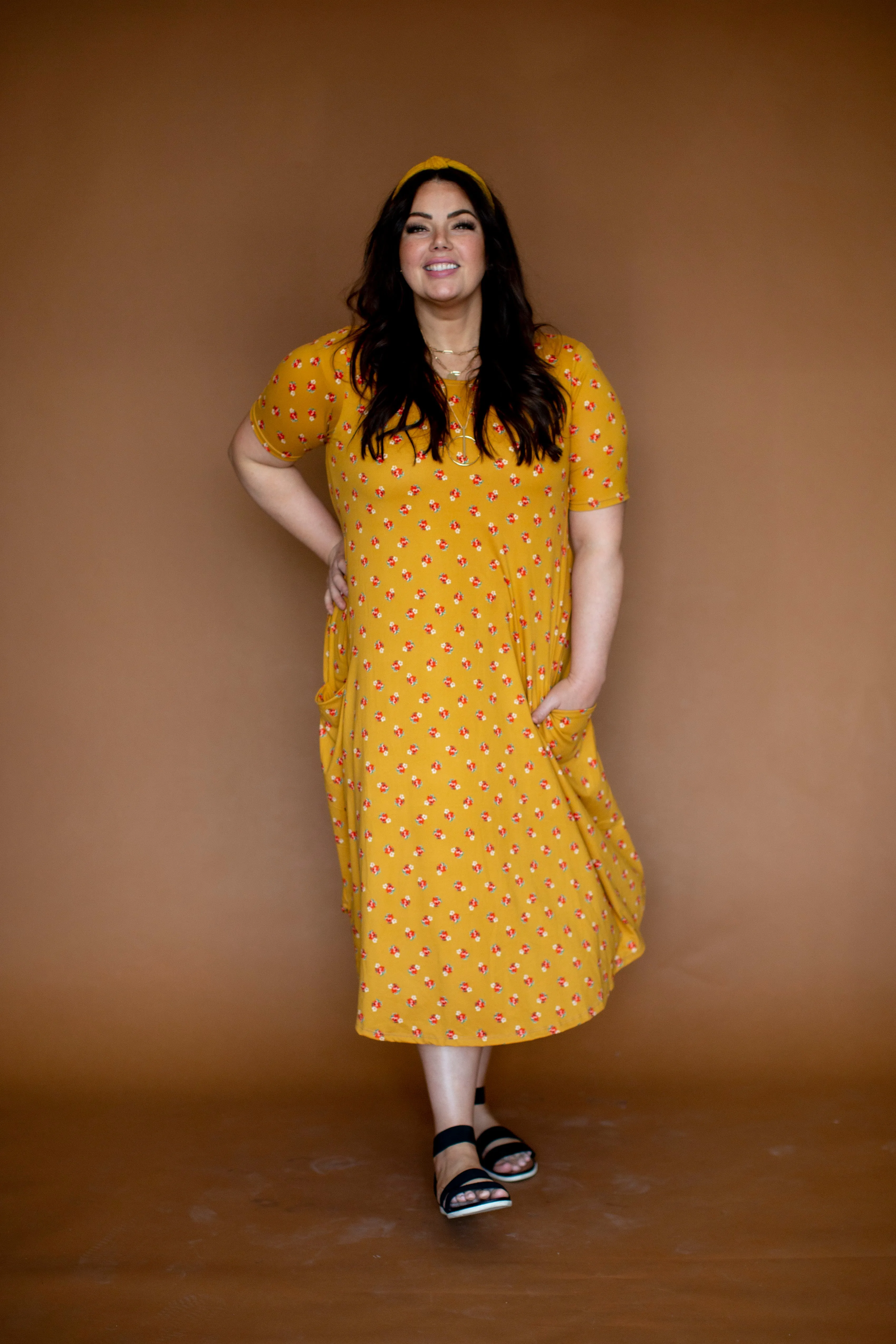 April Dress Tiny Mustard Floral