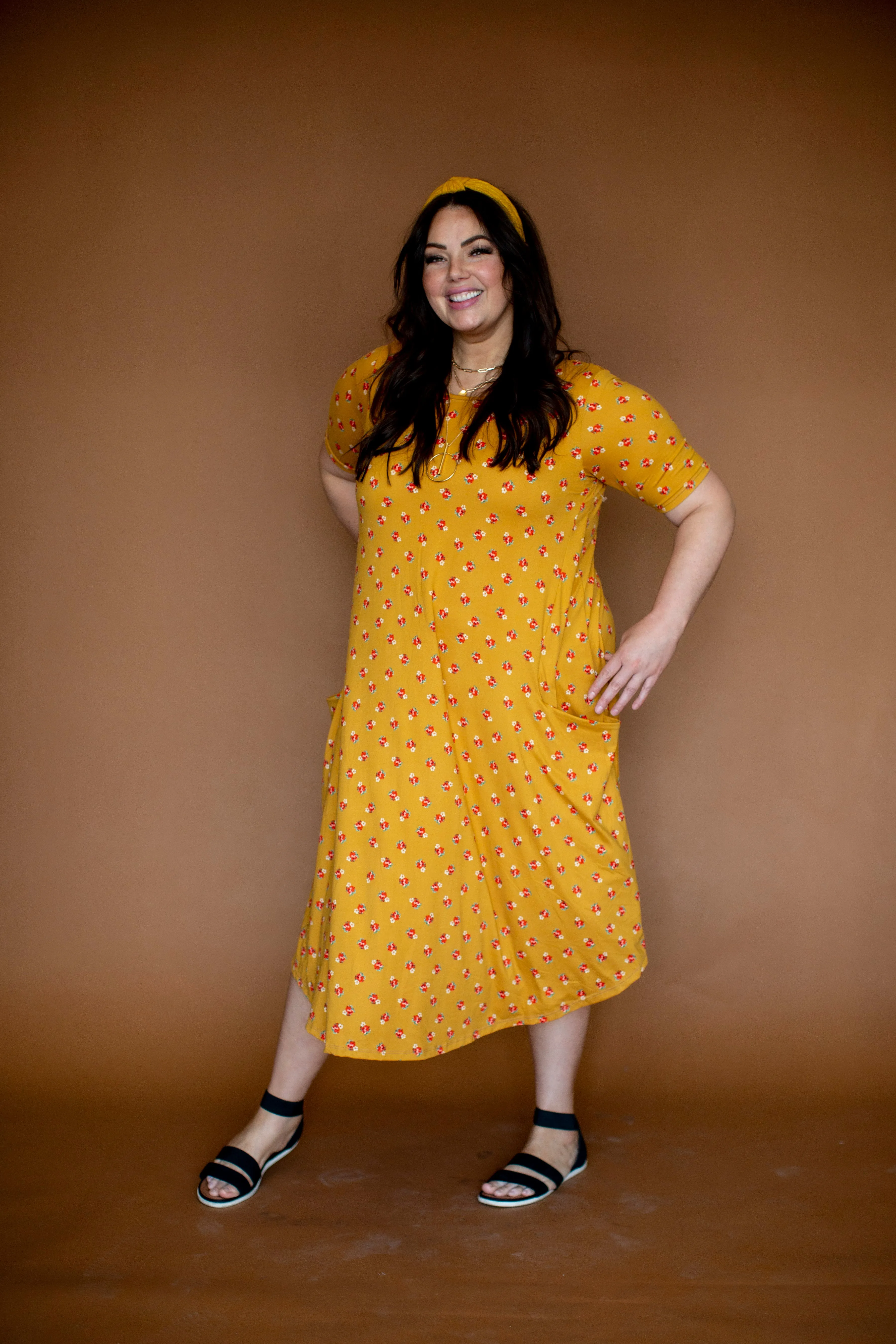 April Dress Tiny Mustard Floral