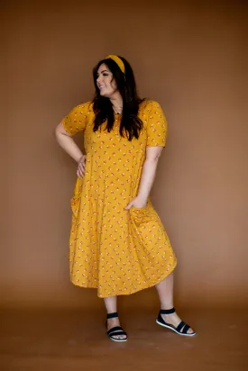 April Dress Tiny Mustard Floral