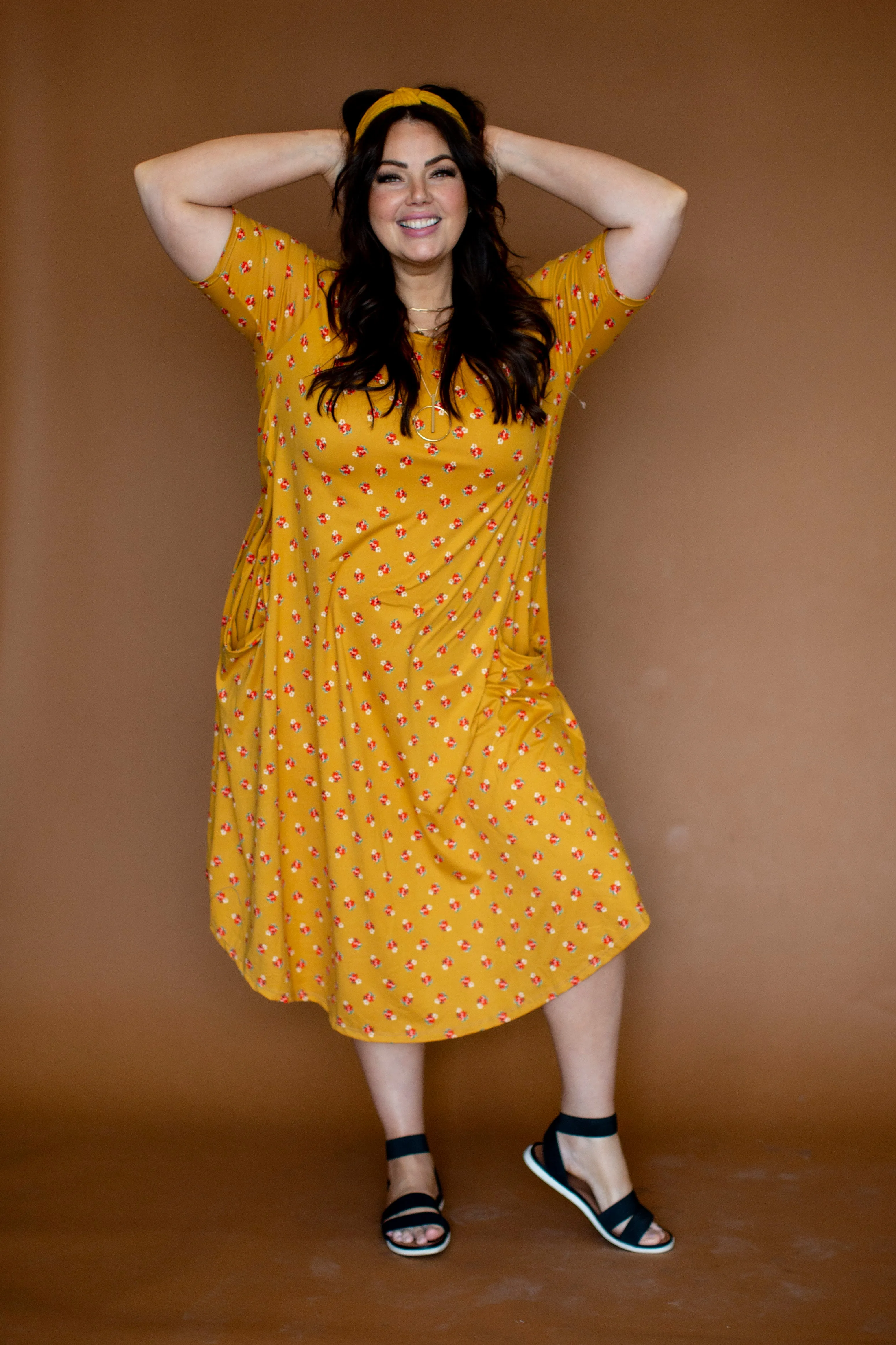 April Dress Tiny Mustard Floral