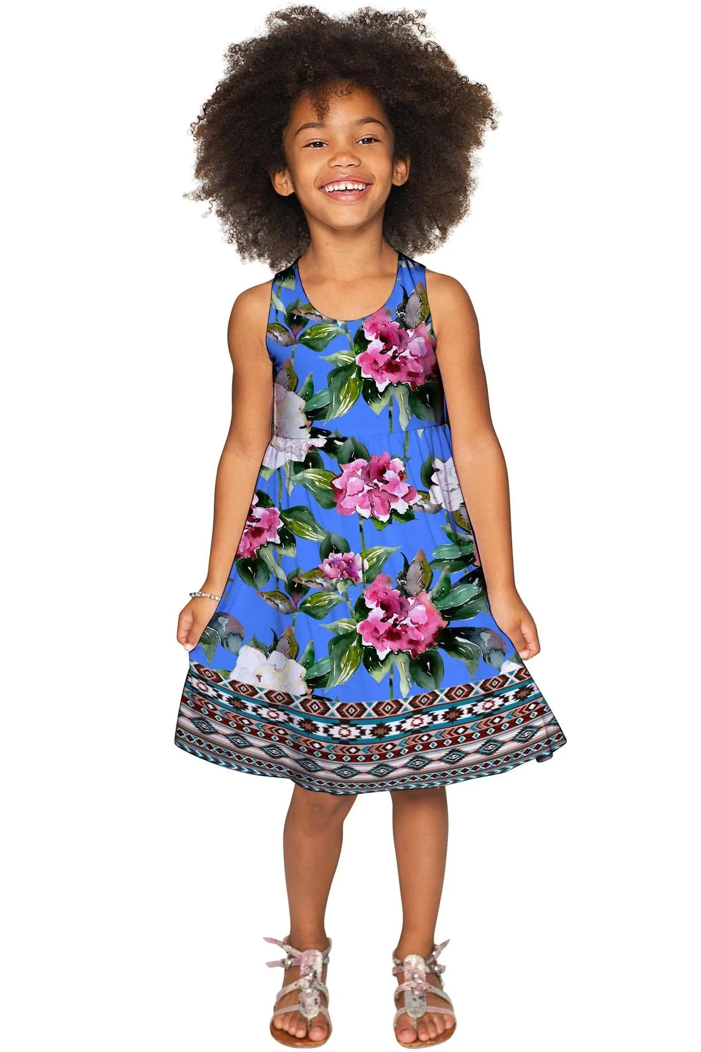 Aquarelle Sanibel Empire Waist Blue Floral Party Dress - Girls