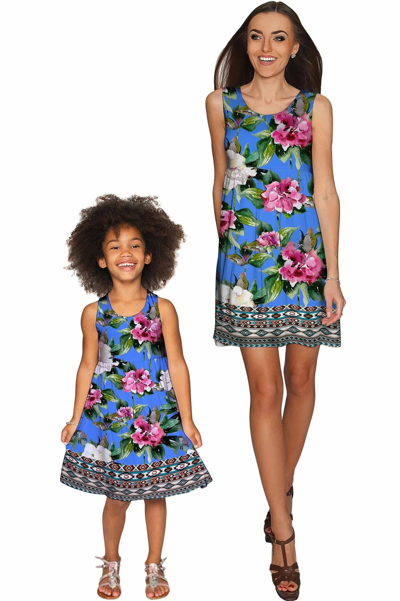 Aquarelle Sanibel Empire Waist Blue Floral Party Dress - Girls