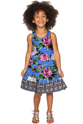 Aquarelle Sanibel Empire Waist Blue Floral Party Dress - Girls