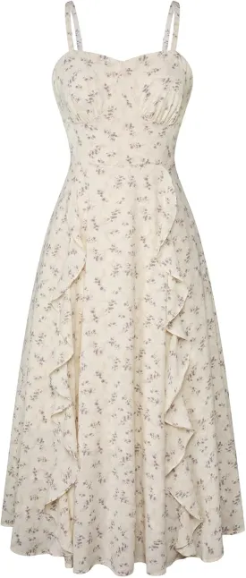 Belle Poque Sun Dresses for Women 2025 Boho Midi Dresses Casual Spaghetti Ruffle Dress Wedding Guest Dresses for Women
