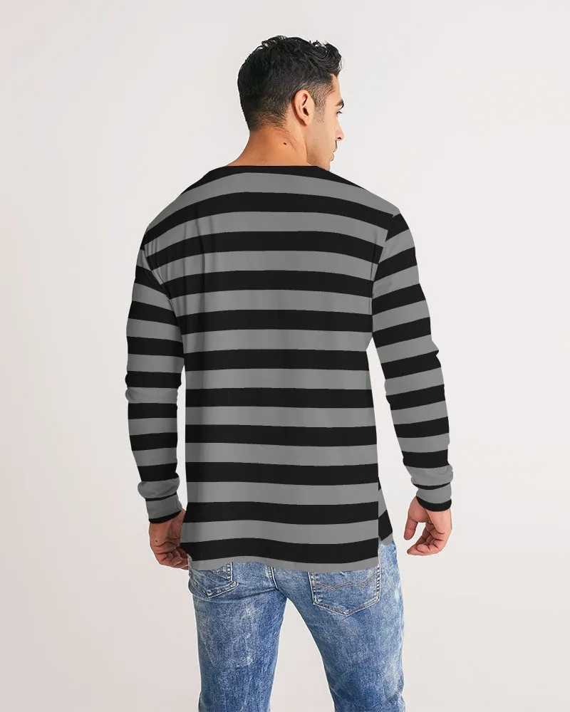 Black Grey Striped Men Long Sleeve Tshirt, Wide Stripes Unisex Women Designer Graphic Aesthetic Crew Neck Tee