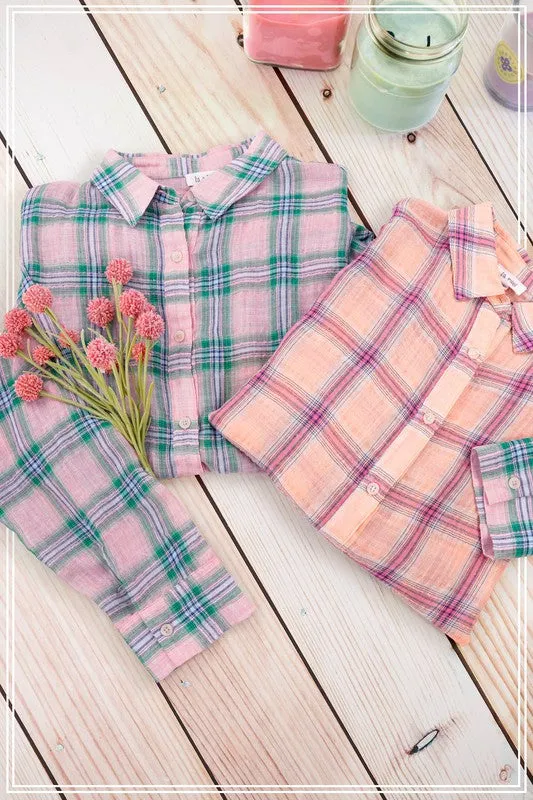 Button Front Relaxed Bold Plaid Cotton Blend Shirt