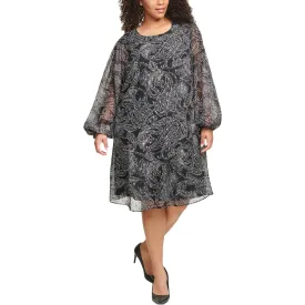 CALVIN KLEIN Women's Black Paisley Chiffon Shift Dress