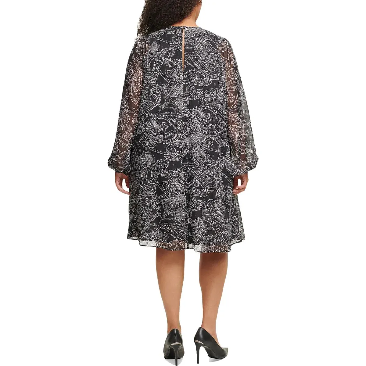 CALVIN KLEIN Women's Black Paisley Chiffon Shift Dress