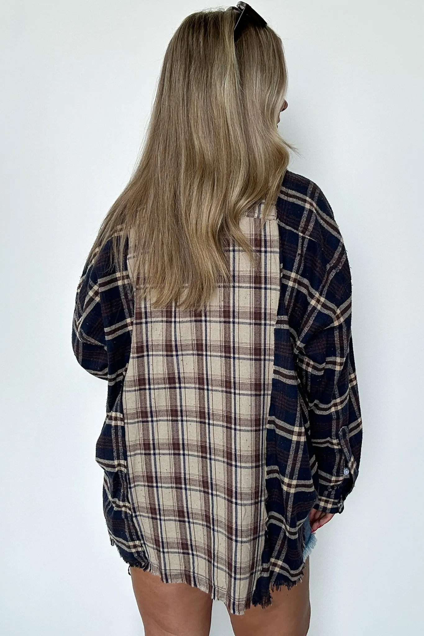 Casual Composure Color Block Plaid Raw Hem Button Down Top - FINAL SALE
