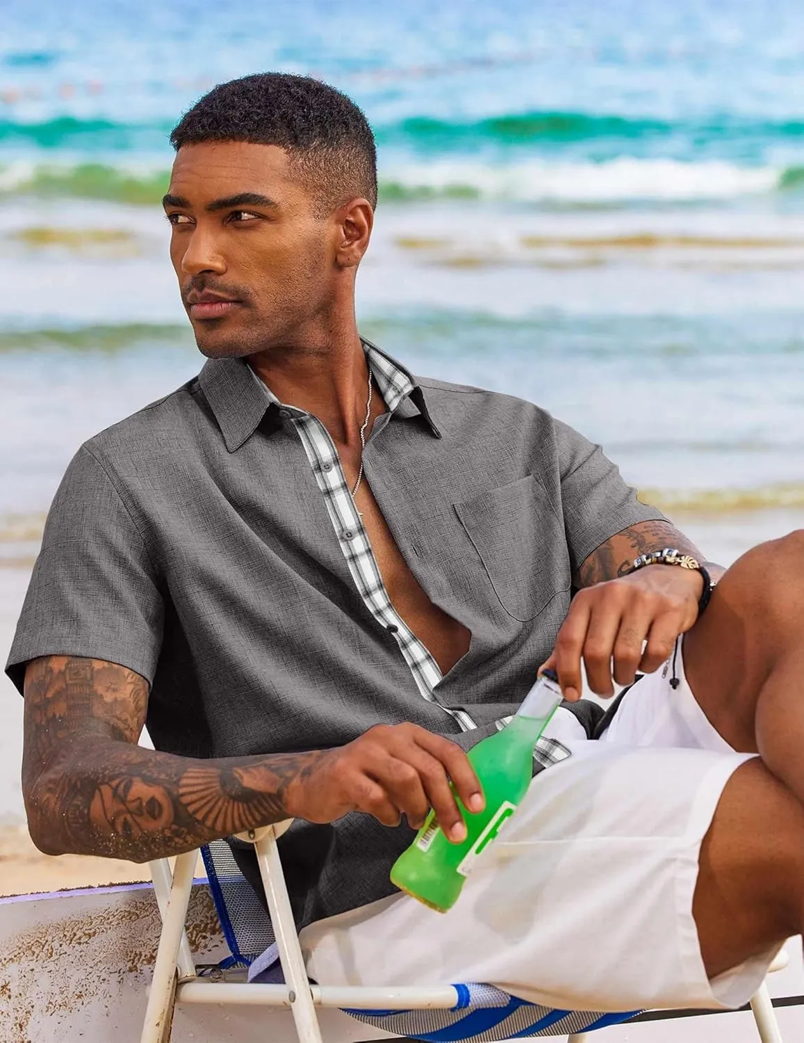 COOFANDY Men's Button Down Shirts Short Sleeve Casual Shirts Summer Beach Shirts Vacation Wedding Shirts with Pocket