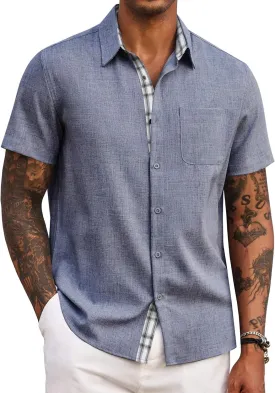 COOFANDY Men's Button Down Shirts Short Sleeve Casual Shirts Summer Beach Shirts Vacation Wedding Shirts with Pocket