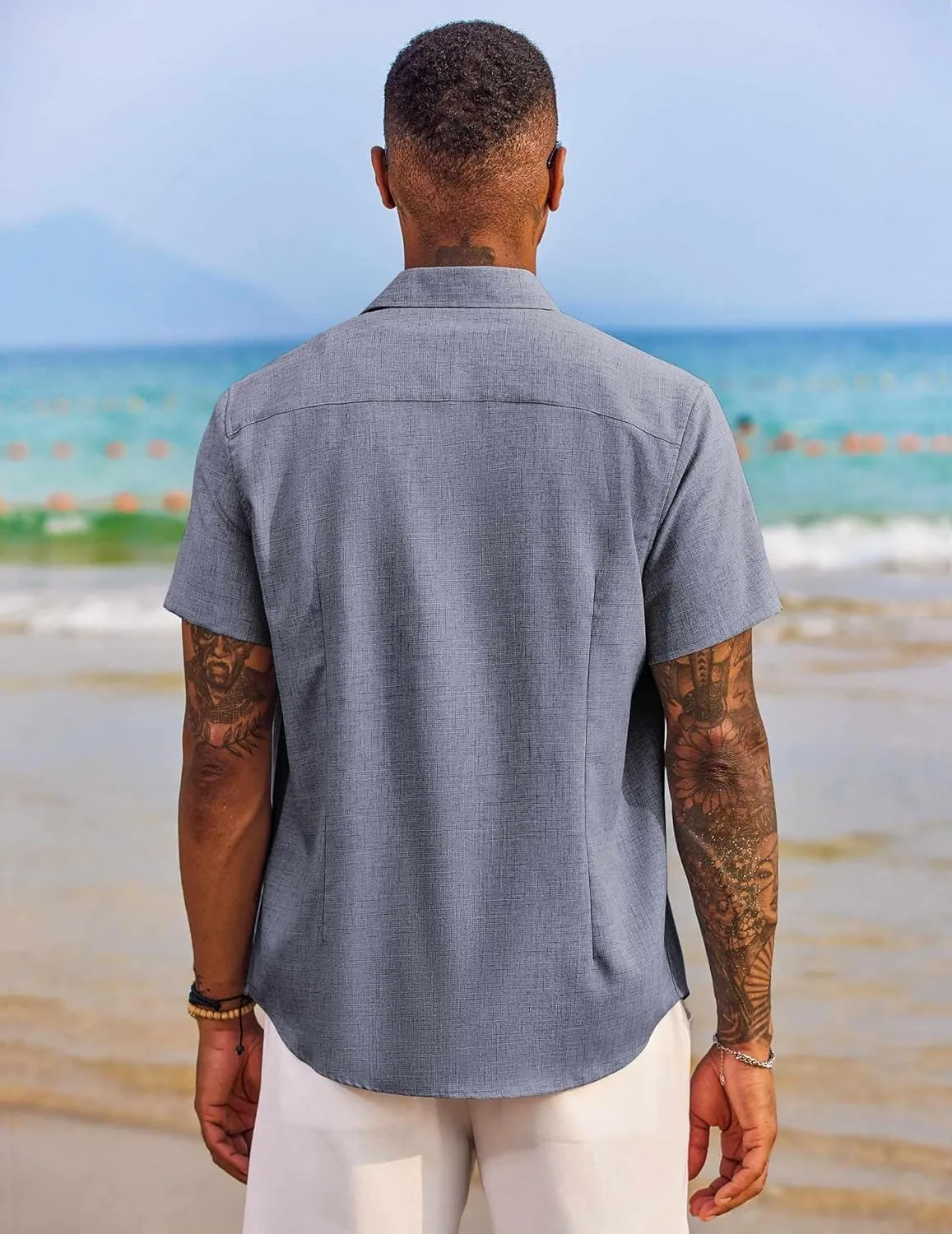 COOFANDY Men's Button Down Shirts Short Sleeve Casual Shirts Summer Beach Shirts Vacation Wedding Shirts with Pocket