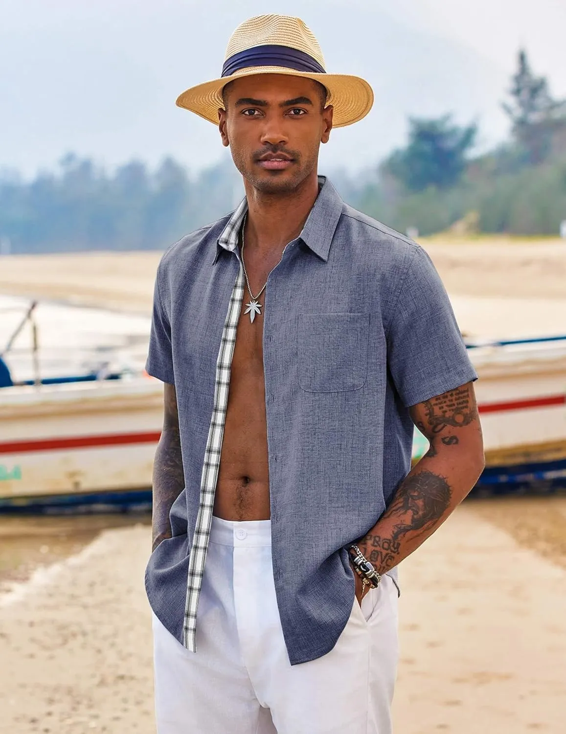 COOFANDY Men's Button Down Shirts Short Sleeve Casual Shirts Summer Beach Shirts Vacation Wedding Shirts with Pocket