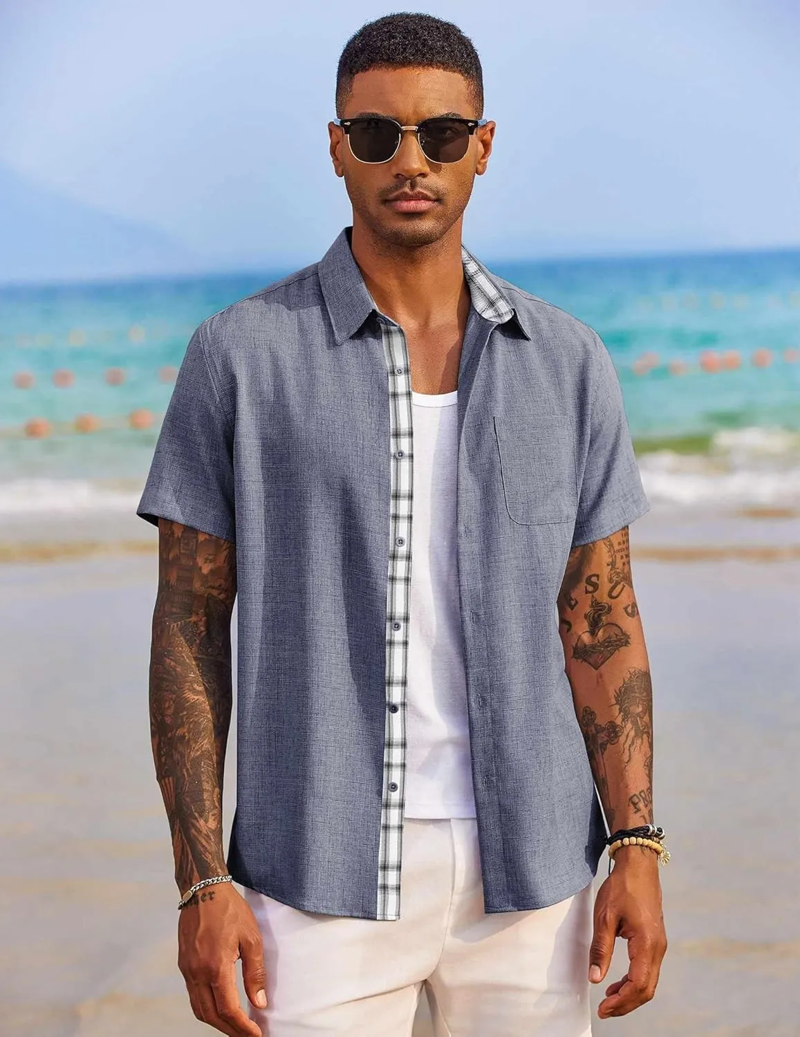 COOFANDY Men's Button Down Shirts Short Sleeve Casual Shirts Summer Beach Shirts Vacation Wedding Shirts with Pocket