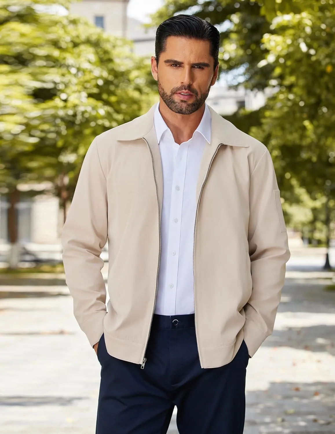 COOFANDY Men's Lightweight Zip Up Jacket Eisenhower Work Office Jackets Casual Golf Outwear