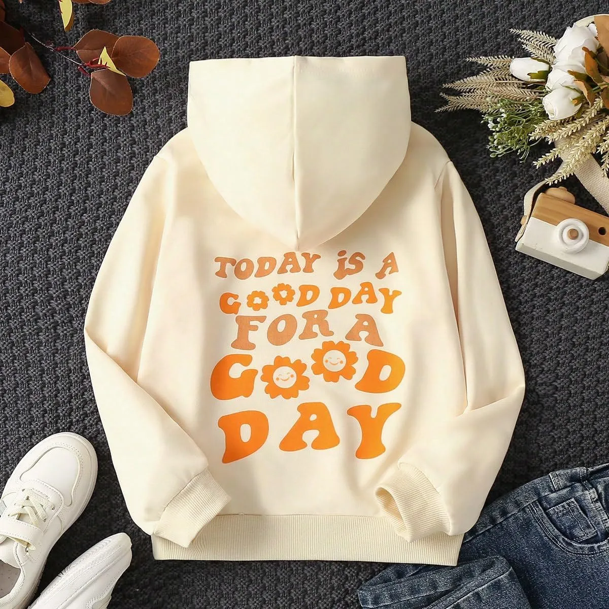 COZYEASE Girls' Letter Graphic Print Cute Hoodies Long Sleeve Pullover Hoodie Sweatshirt
