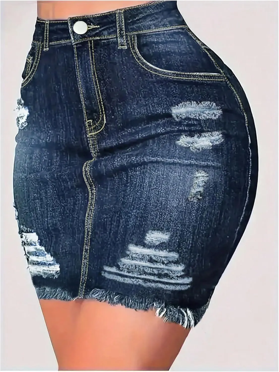 COZYEASE Women's Ripped Bodycon Mini Jean Skirt Y2K Raw Hem Distressed Short Denim Skirts