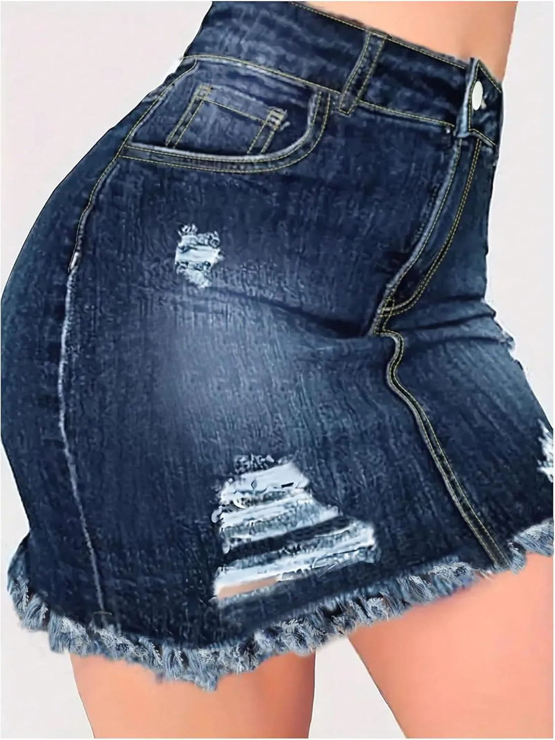 COZYEASE Women's Ripped Bodycon Mini Jean Skirt Y2K Raw Hem Distressed Short Denim Skirts
