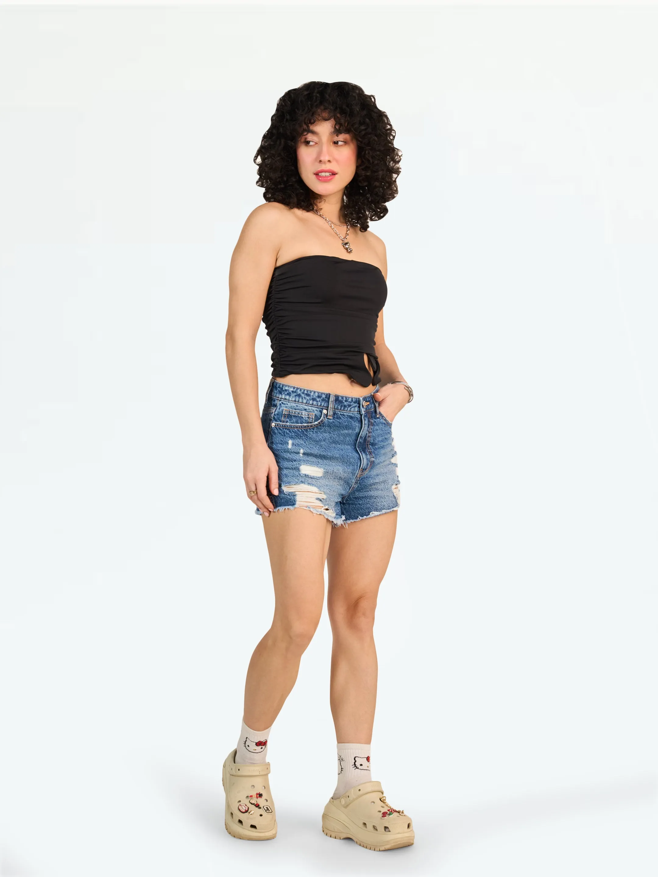 Dark Blue Ripped Shorts