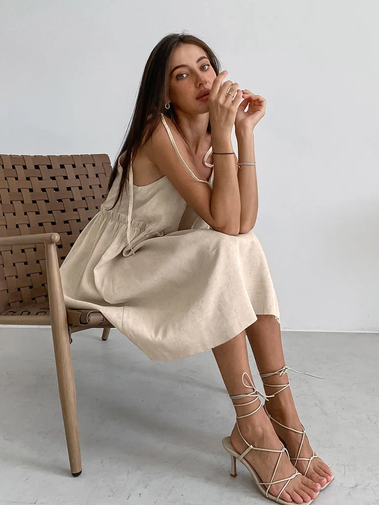 Easy Breezy Babe Tie-Strap Mini LInen Style Dress