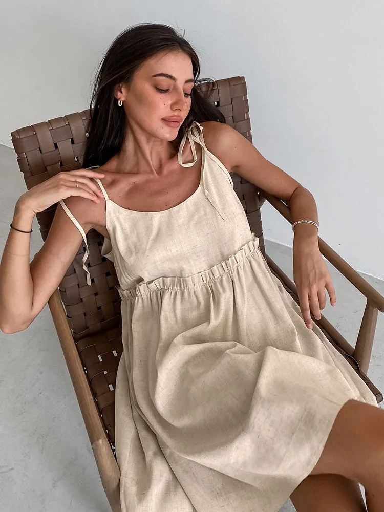 Easy Breezy Babe Tie-Strap Mini LInen Style Dress