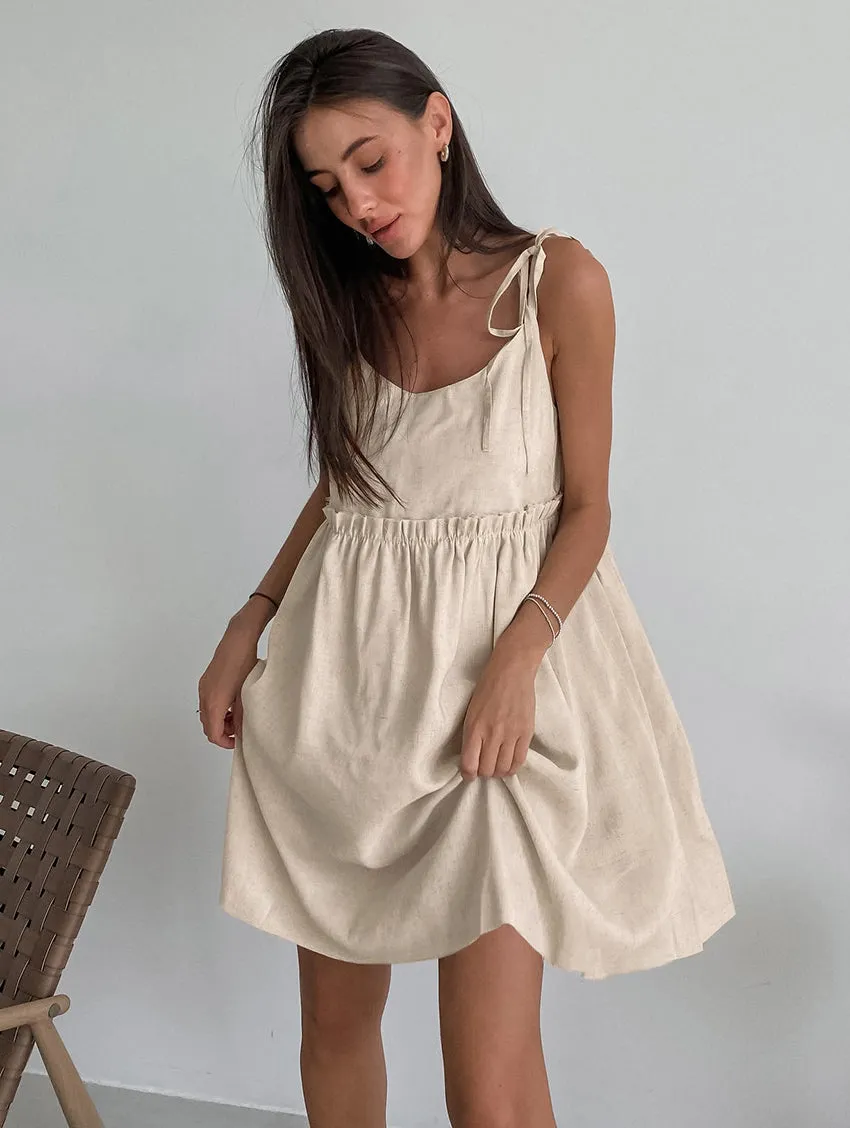 Easy Breezy Babe Tie-Strap Mini LInen Style Dress