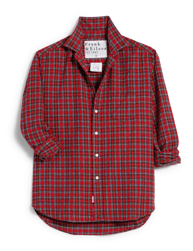 Eileen Relaxed Button-Up in Small Red Plaid