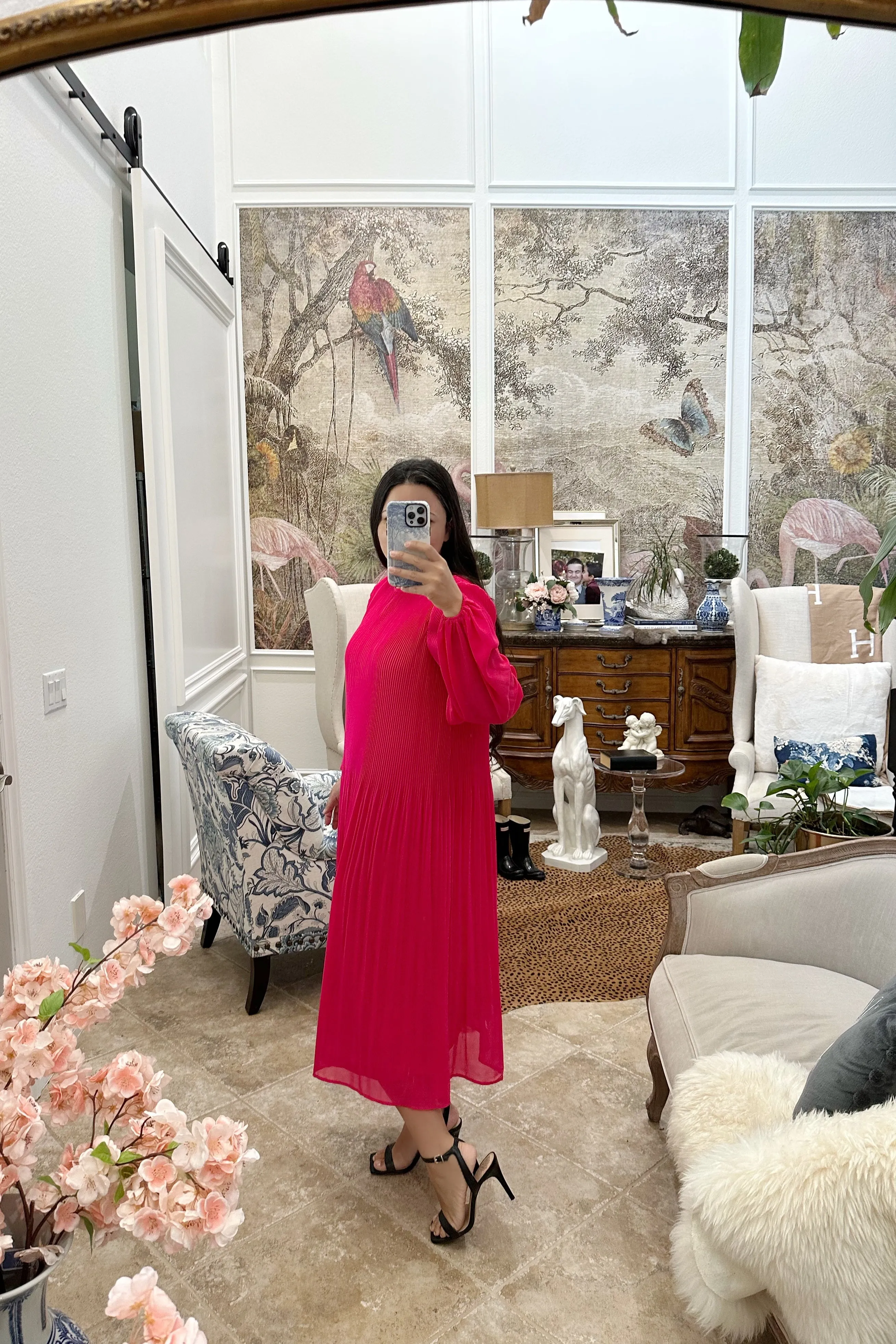 Emma Fuchsia Pink Pleated Dress