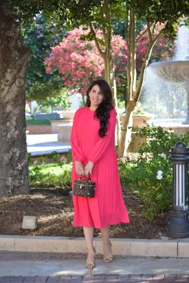 Emma Fuchsia Pink Pleated Dress