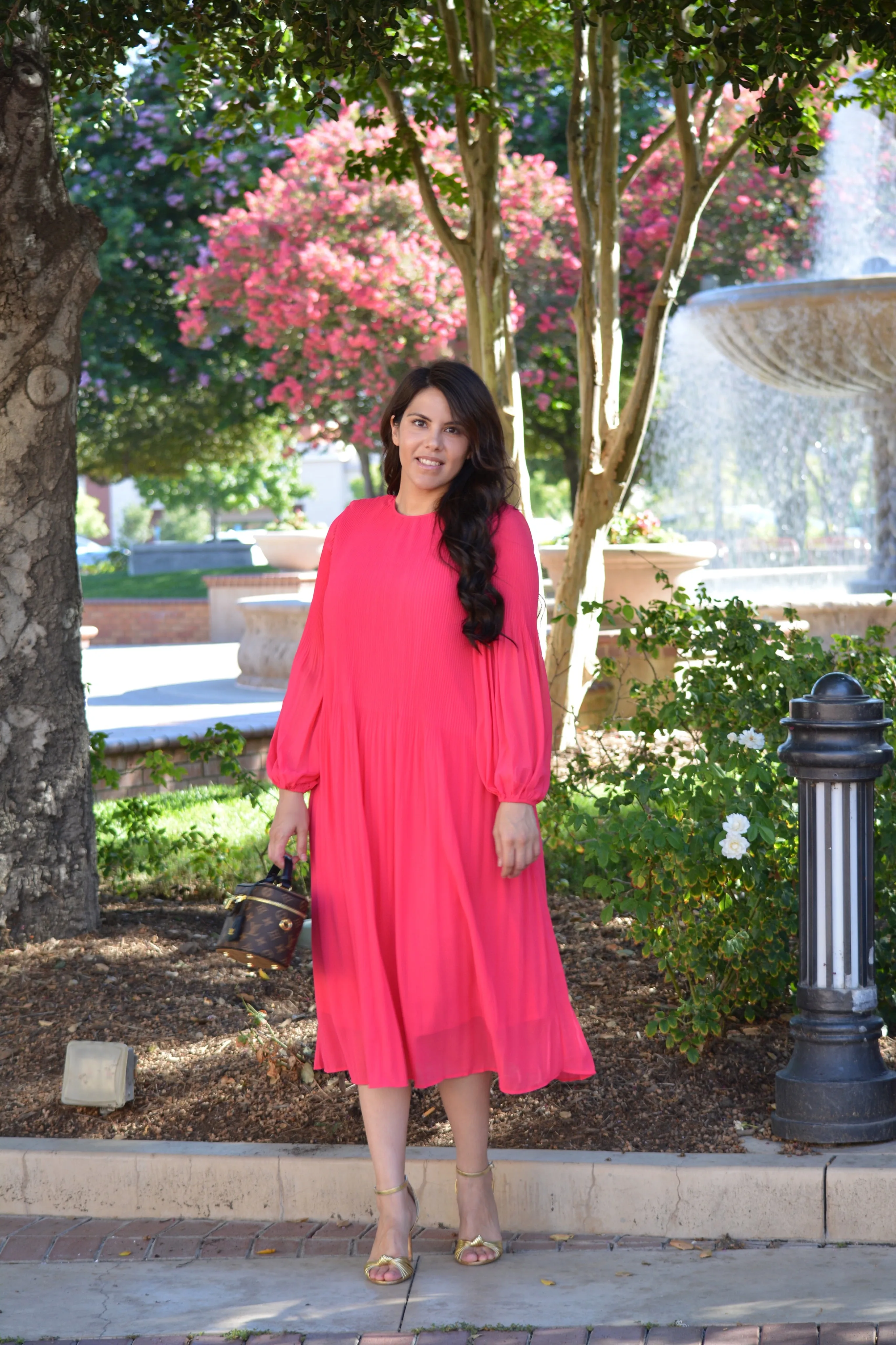 Emma Fuchsia Pink Pleated Dress