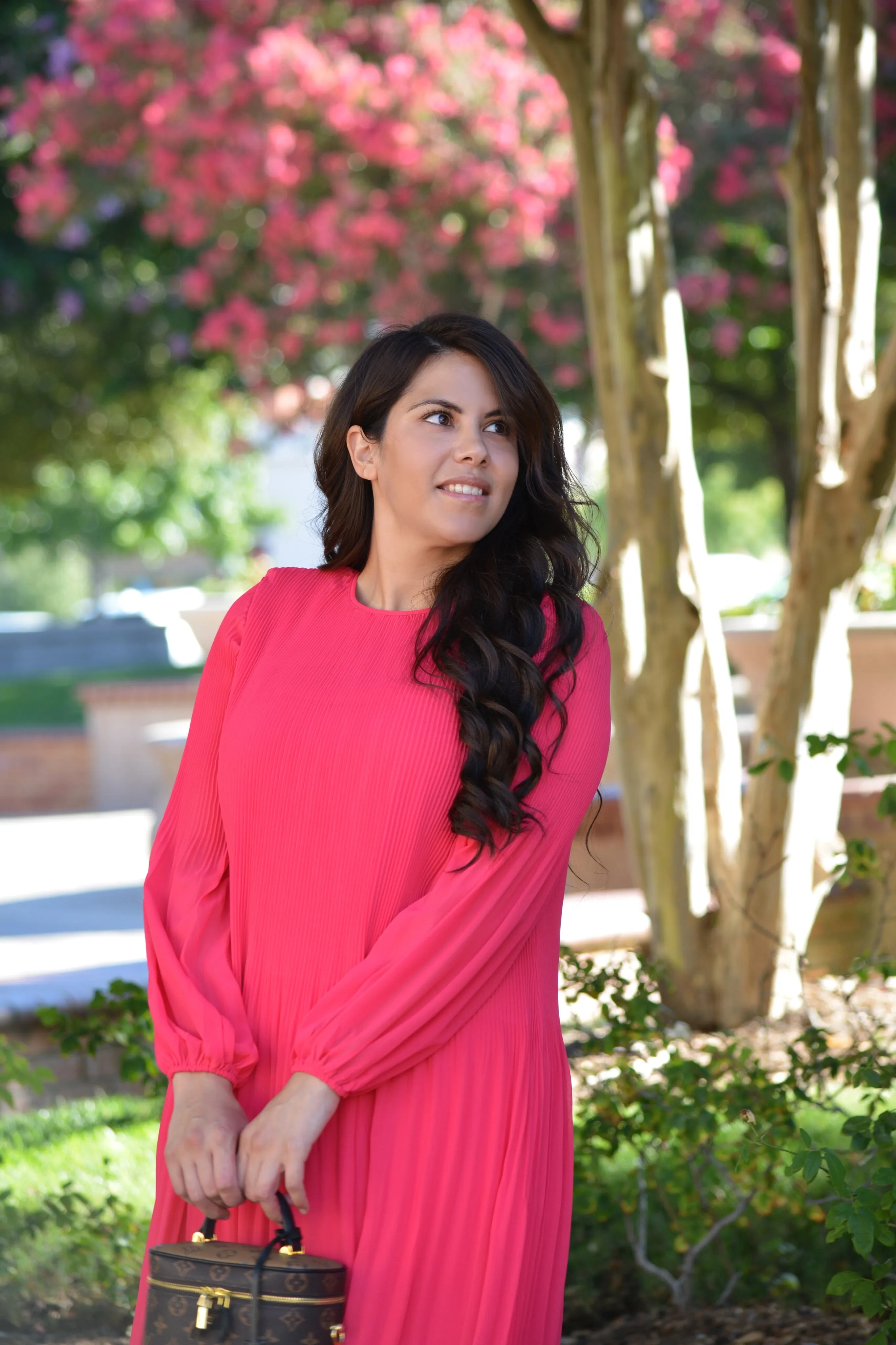 Emma Fuchsia Pink Pleated Dress