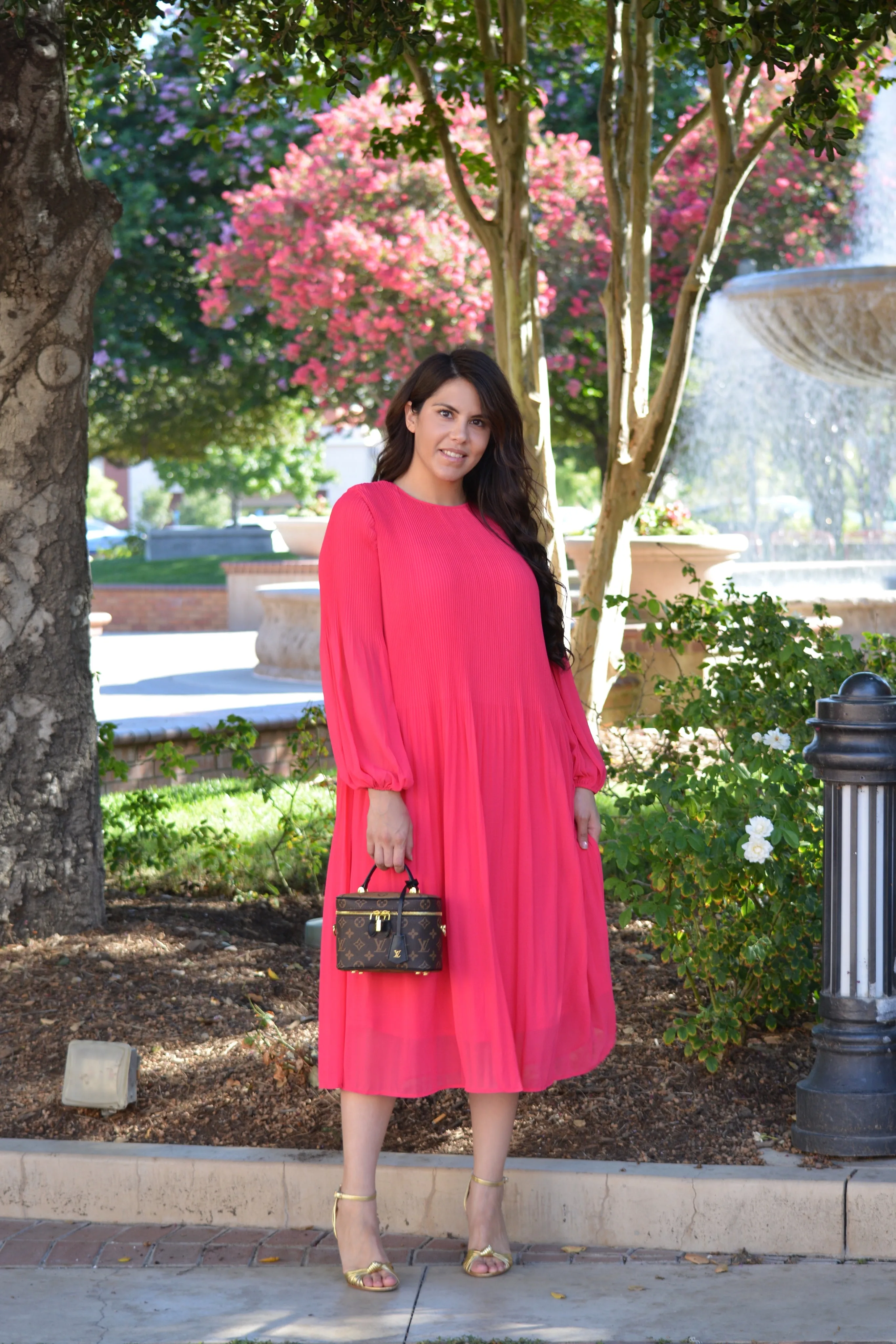 Emma Fuchsia Pink Pleated Dress